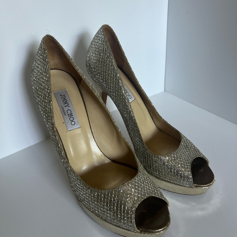 Jimmy Choo Abel Glitter Woven Heels size 41 1/2